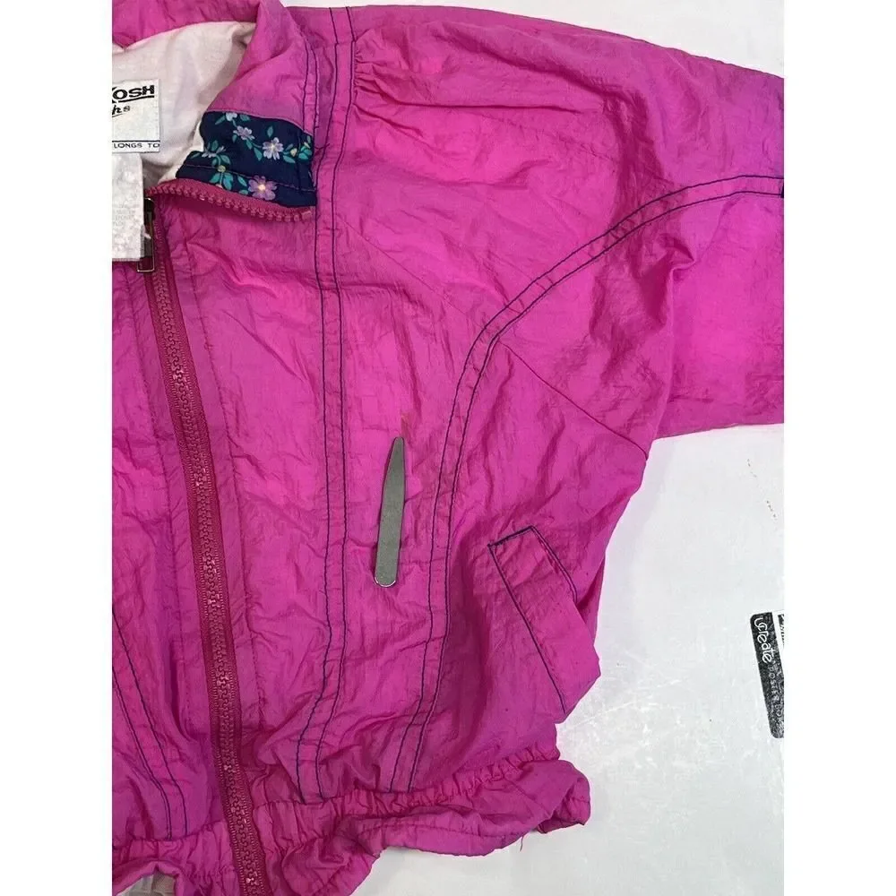 Vintage Oshkosh B’Gosh Hot Pink Windbreaker Sz S‎ 3-4 Lined Zip Up Jacket